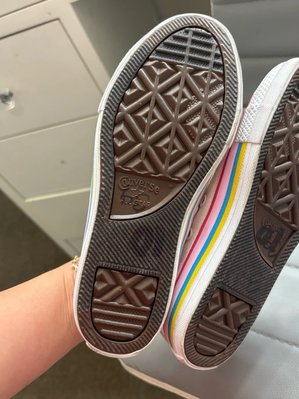 Kids Canvas Sneakers in White with Rainbow Accent